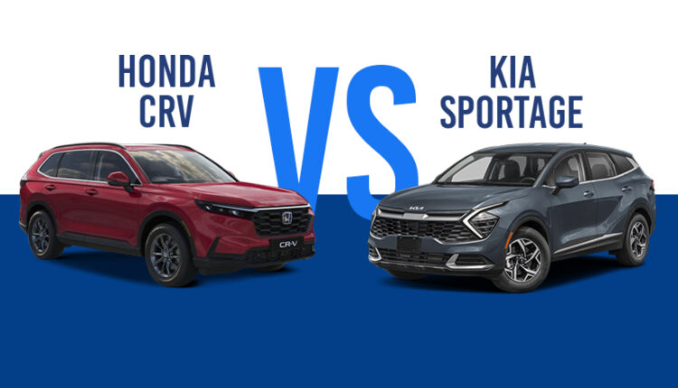 Side-by-side comparison of the 2025 Honda CR-V and Kia Sportage SUVs showcasing their exterior design differences.