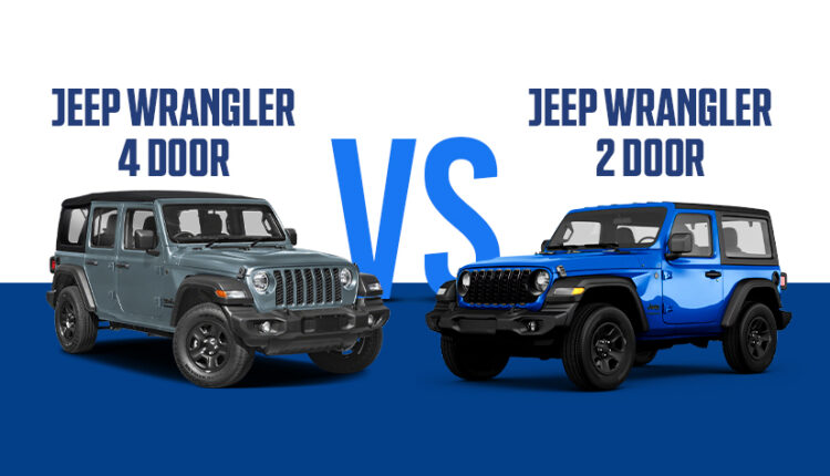 Jeep Wrangler 4-Door vs Jeep Wrangler 2-Door, side-by-side comparison showing both models for design and size difference.