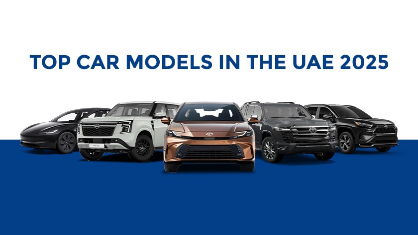 Top Car Models in the UAE for 2025, featuring a selection of vehicles from various brands.