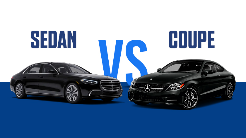 Side-by-side comparison of a sedan and a coupe, highlighting the design differences between the two vehicles.