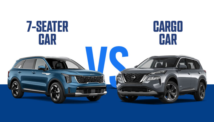 7-Seater vs Cargo Car comparison in Dubai, showing a family 7-seater SUV alongside a cargo-focused vehicle designed for goods transport.