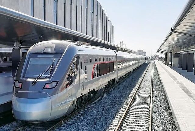 Etihad Rail map showing passenger stations across Abu Dhabi, Dubai, Sharjah, and Fujairah