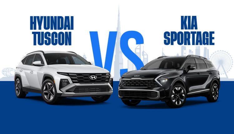 Hyundai Tucson vs Kia Sportage comparison image showing both SUVs side by side in UAE 2026