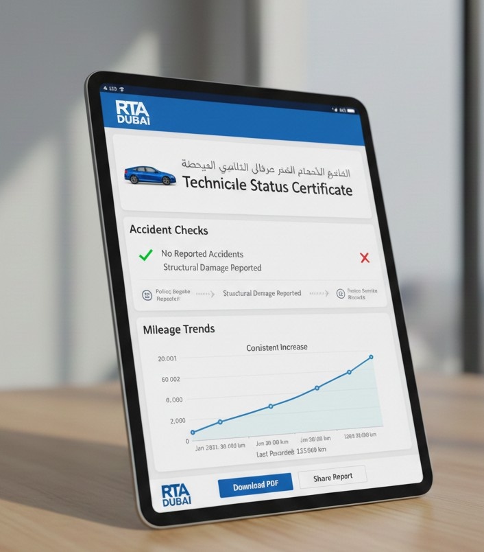 Screenshot of UAE used car digital history report