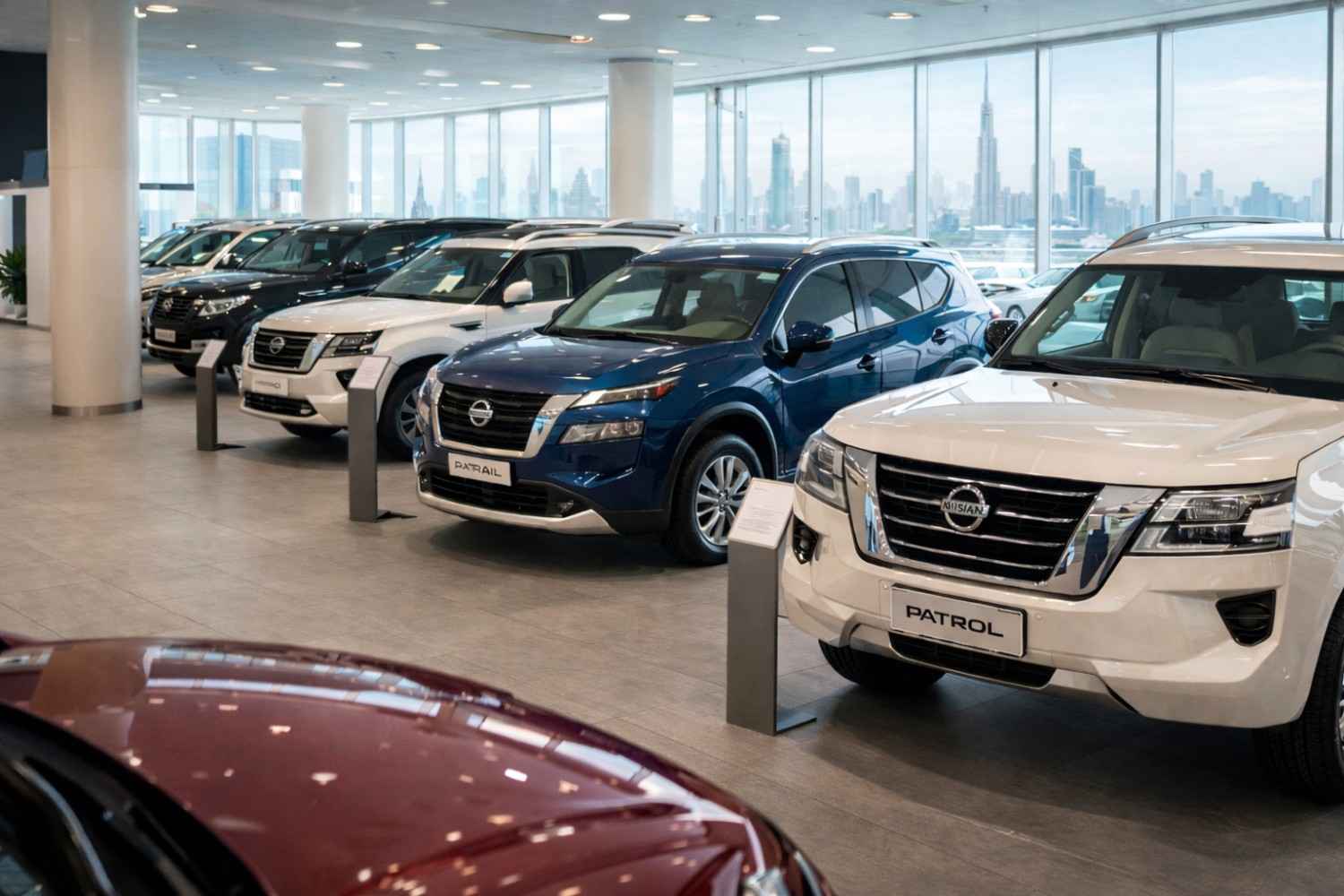 Image 2: Car showroom in Dubai Alt text: Dubai car showroom with multiple SUV models on display Caption: Buyers finalize decisions after online comparison and test drives.