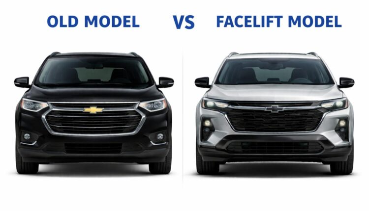 Comparison of the 2020 Chevrolet Traverse (Old Model) and the 2026 Chevrolet Traverse (Facelift Model), showcasing design updates.
