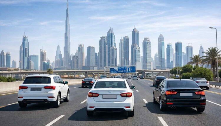 cars driving on Dubai highway reflecting UAE car safety regulations in 2026 and modern vehicle safety standards