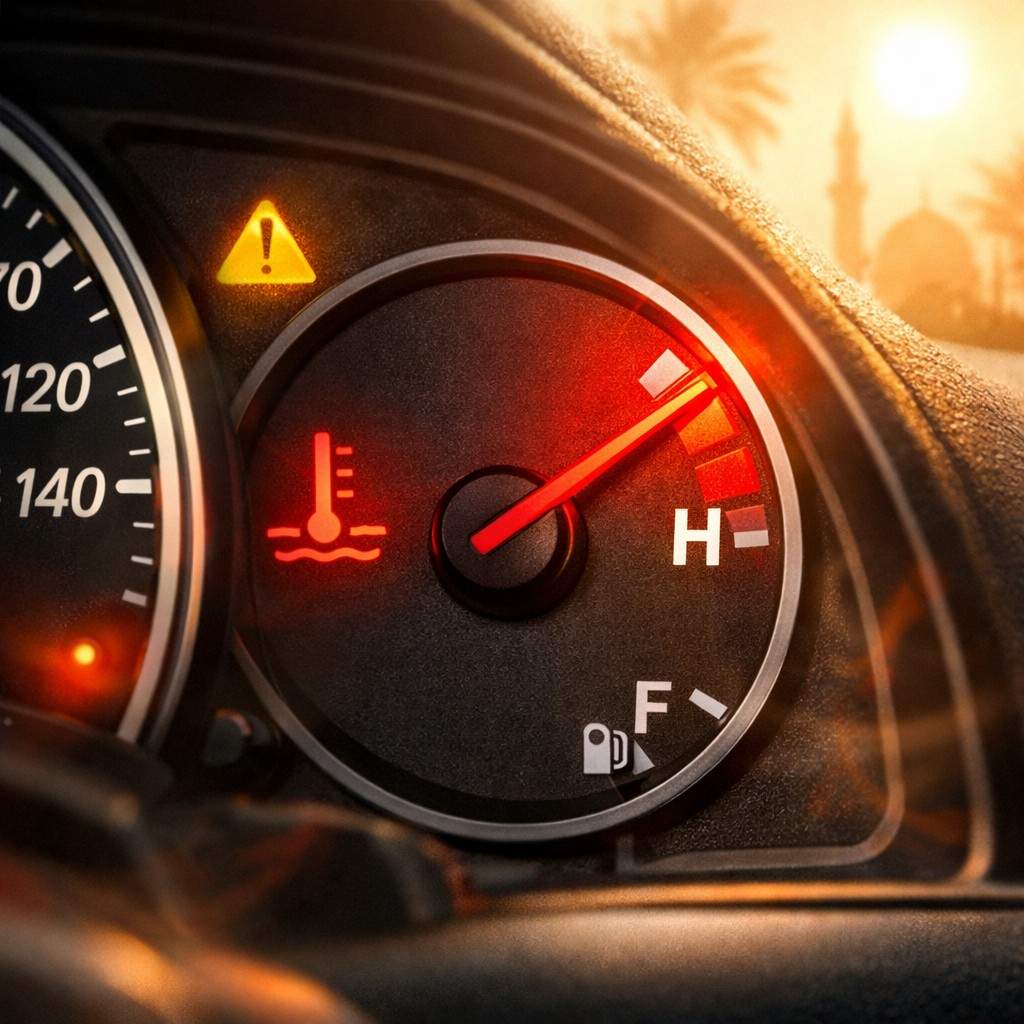 Car dashboard showing dangerously high temperatures during Ramadan heat.| Arabwheels.ae