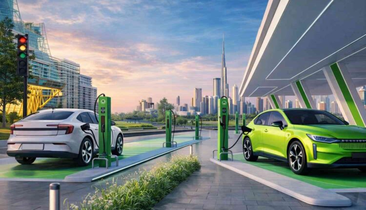 Dubai EV chargers installed at a modern public charging station near parks and urban areas to support clean mobility| Arabwheels.ae