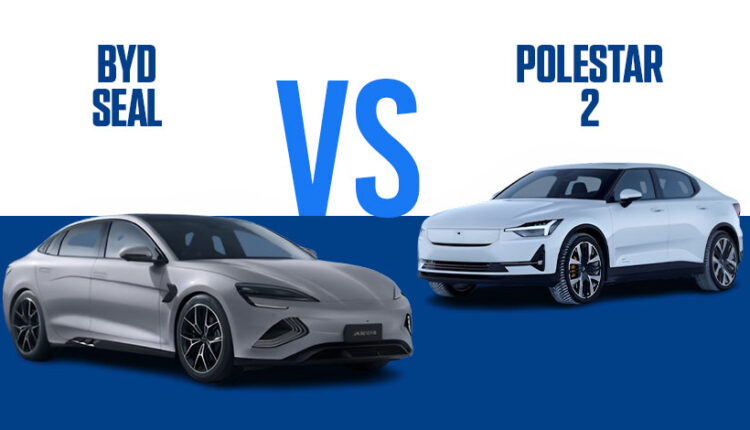 BYD Seal vs Polestar 2 UAE electric sedan comparison banner featuring both EVs side by side.