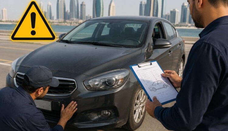 EVG accident check showing used car inspection before buying a damaged vehicle|Arabwheels.ae