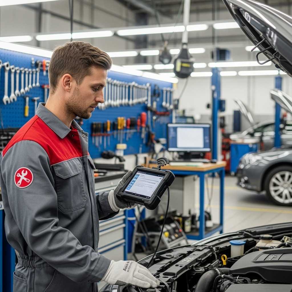 Mechanic performing a diagnostic inspection on a used car before import|Arabwheels.ae