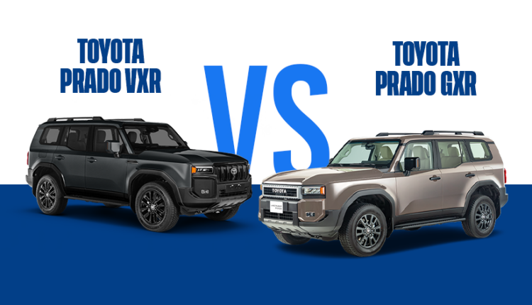 Toyota Prado VXR vs GXR comparison showing both SUVs side by side in the UAE.|Arabwheels.ae