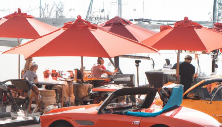 Classic red convertible parked beside an outdoor café, reflecting the social atmosphere of Cars and Coffee Dubai.|Arabwheels.ae