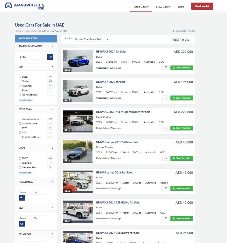 BMW used cars for sale in UAE on ArabWheels